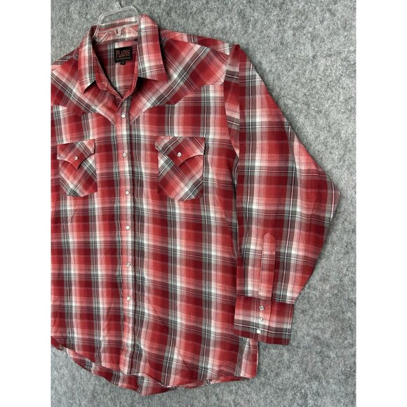 Plains Western Wear Pearl Snap Shirt Men's XL Red Cowboy Rodeo Rockabilly - Picture 2 of 10